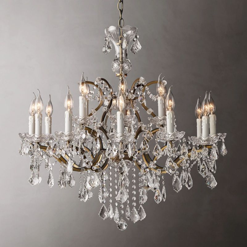 19th Century Rococo Iron & Crystal Round Chandelier - 33"