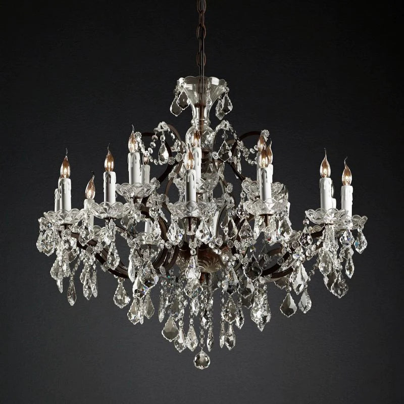 19th Century Rococo Iron & Crystal Round Chandelier - 33"