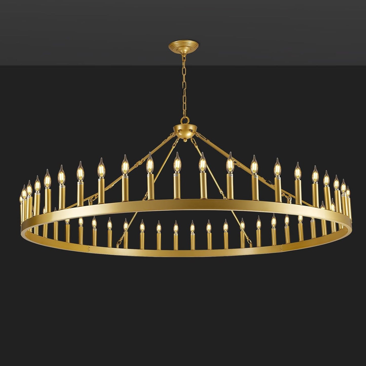 Farmhouse Wagon Wheel Chandelier with Candle Shade 64”