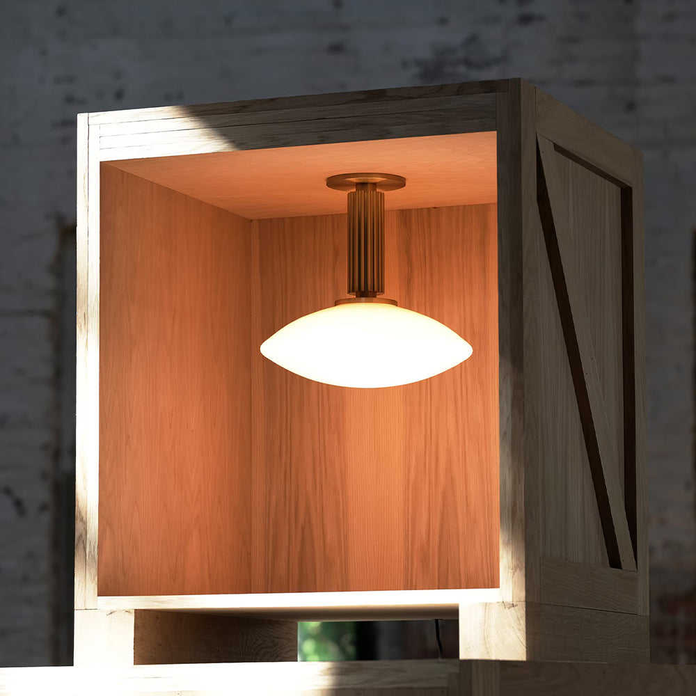 Merlyn Ribbed Brass Opal Glass Flushmount