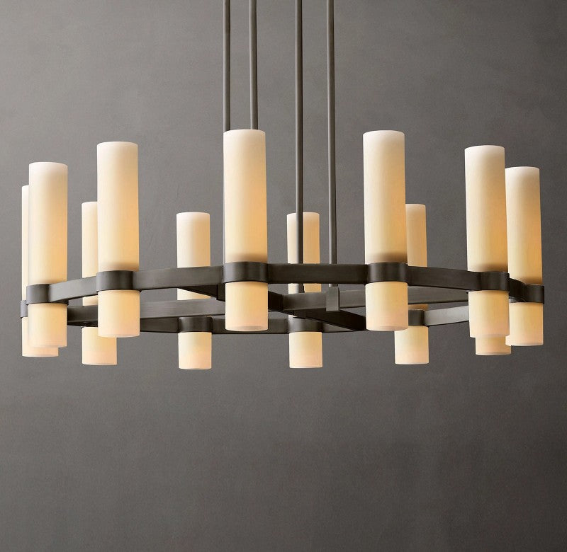 Revalle Round Milk Glass Chandelier 36"