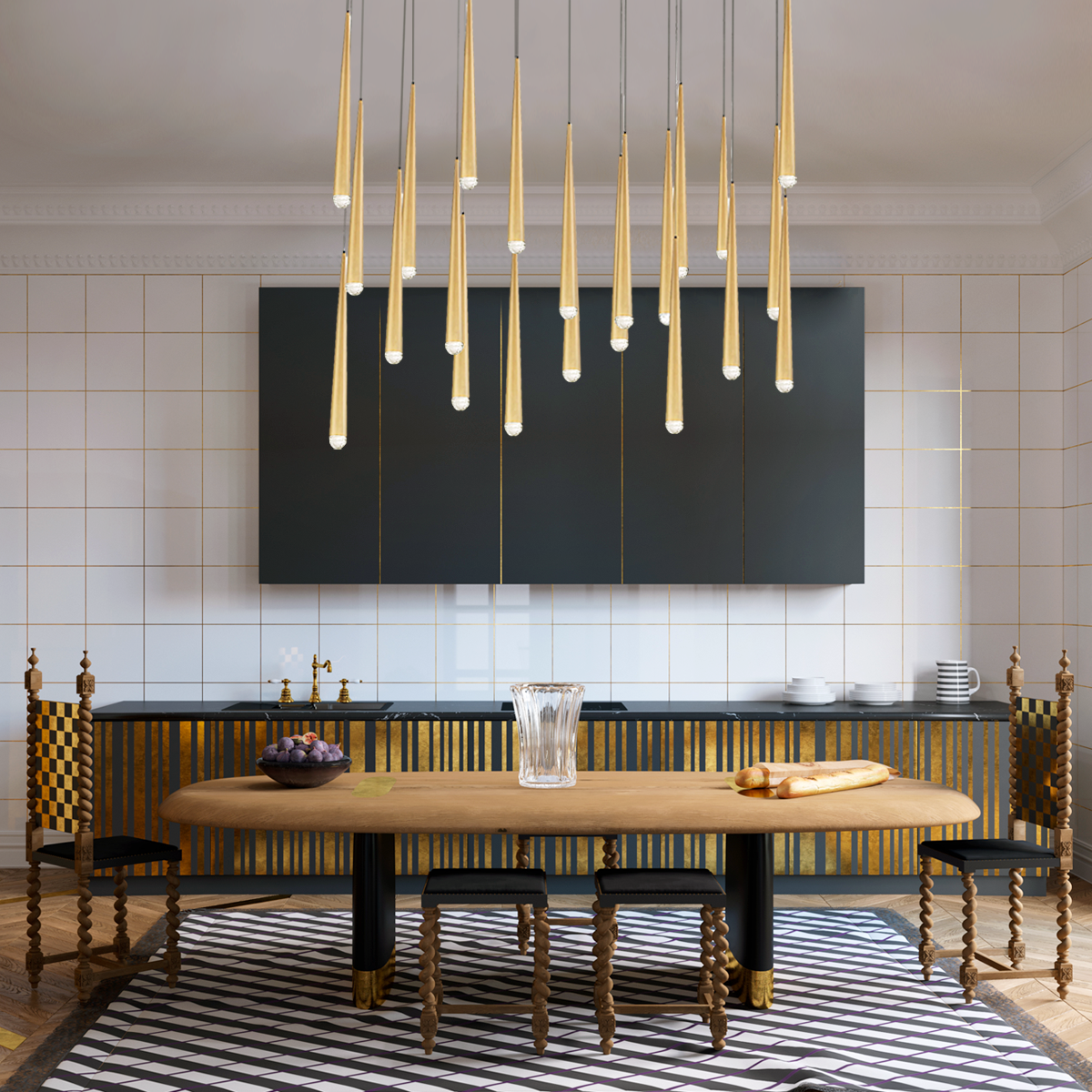 Droop Rectangle Tubular Chandelier