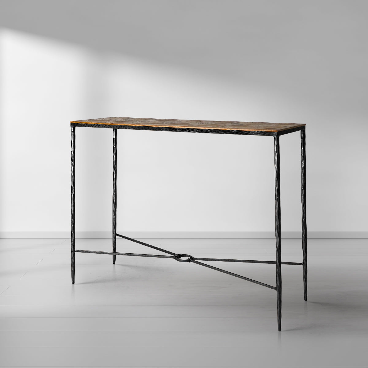 Thaddeus Metal Frame Elm Wood Console Table