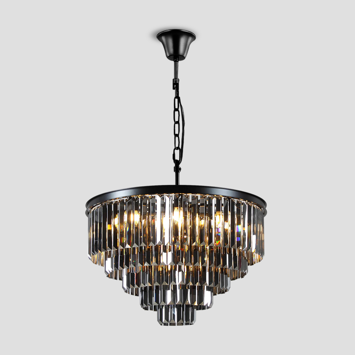 Beckett Multi-Tier Clear/Smoke Crystal Round Chandelier