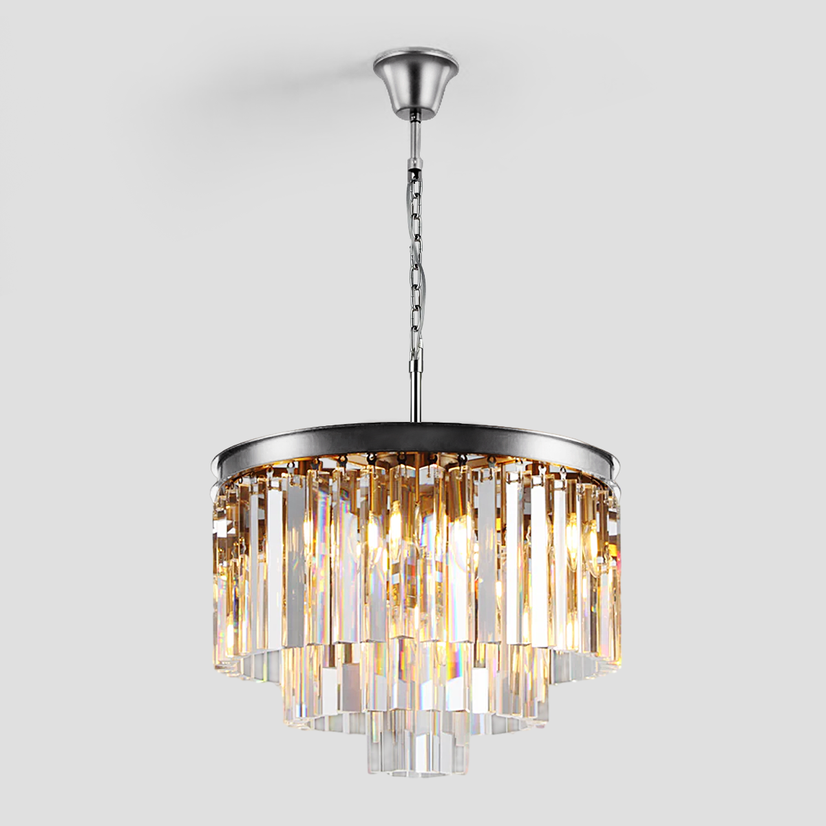 Beckett Multi-Tier Clear/Smoke Crystal Round Chandelier