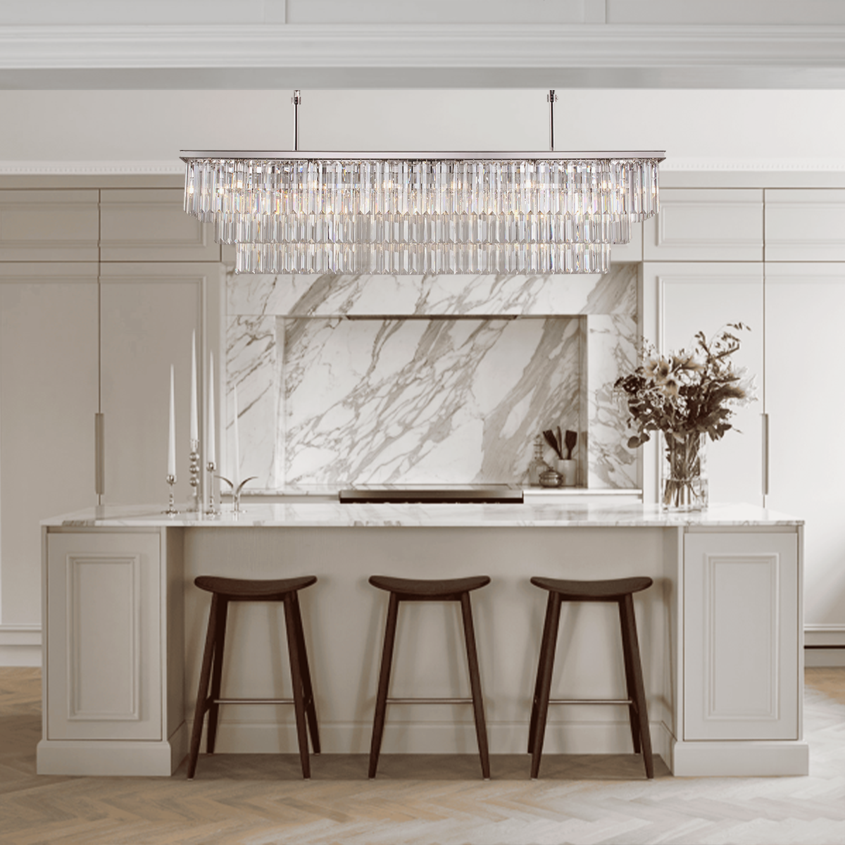 Beckett 3-Tier Crystal Rectangular Chandelier