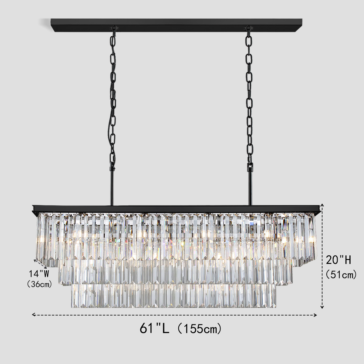 Beckett 3-Tier Crystal Rectangular Chandelier