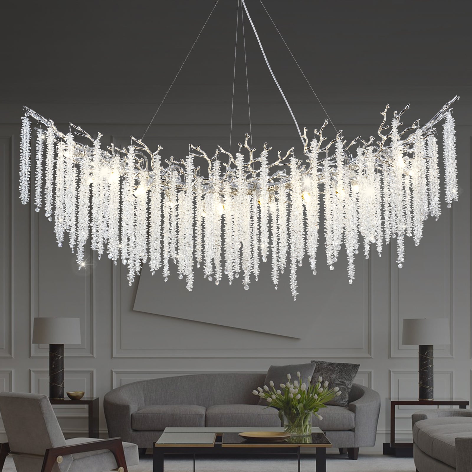 Snow Tree Branches Linear Chandelier for All Rooms 55''