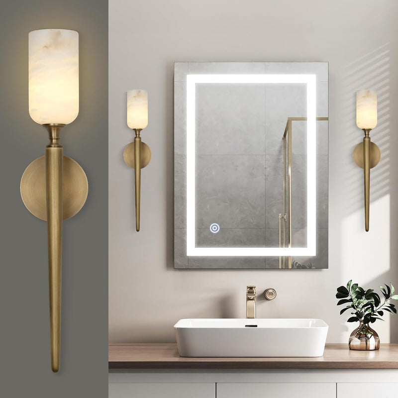 Load image into Gallery viewer, Alabaster 1head Brass/Black Strip Wall Sconce for All Scene 21.6&quot;
