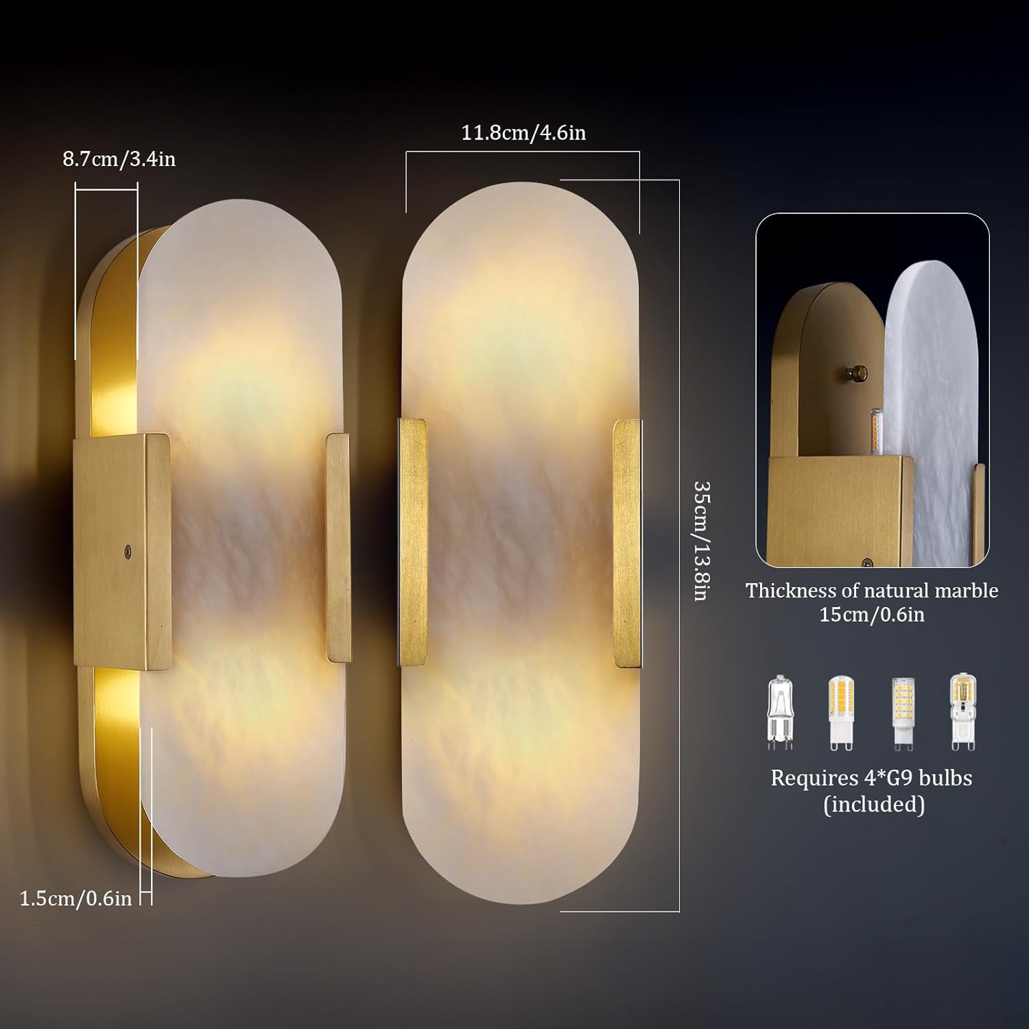 Oval Shaped Alabaster Wall Sconces 13.8" 19.7"