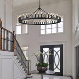 Farmhouse Wagon Wheel Chandelier with Candle Shade 64”