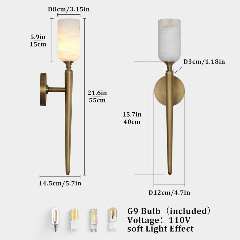 Load image into Gallery viewer, Alabaster 1head Brass/Black Strip Wall Sconce for All Scene 21.6&quot;
