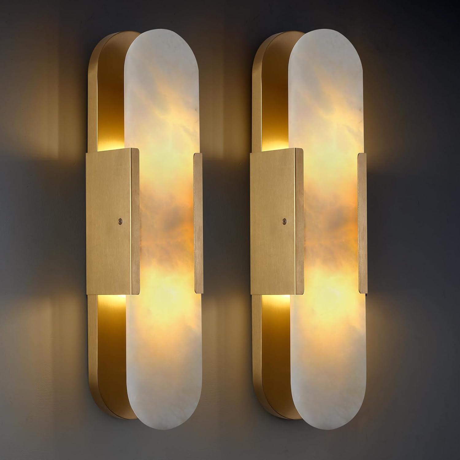 Oval Shaped Alabaster Wall Sconces 13.8" 19.7"