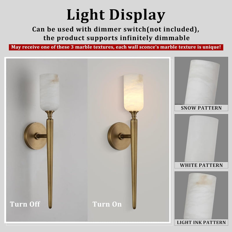 Load image into Gallery viewer, Alabaster 1head Brass/Black Strip Wall Sconce for All Scene 21.6&quot;
