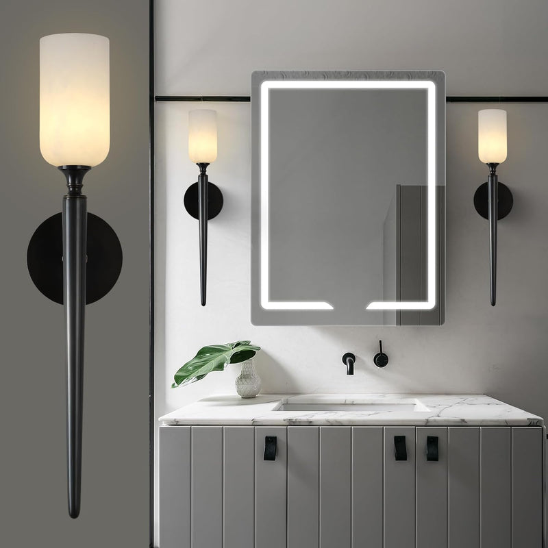 Load image into Gallery viewer, Alabaster 1head Brass/Black Strip Wall Sconce for All Scene 21.6&quot;
