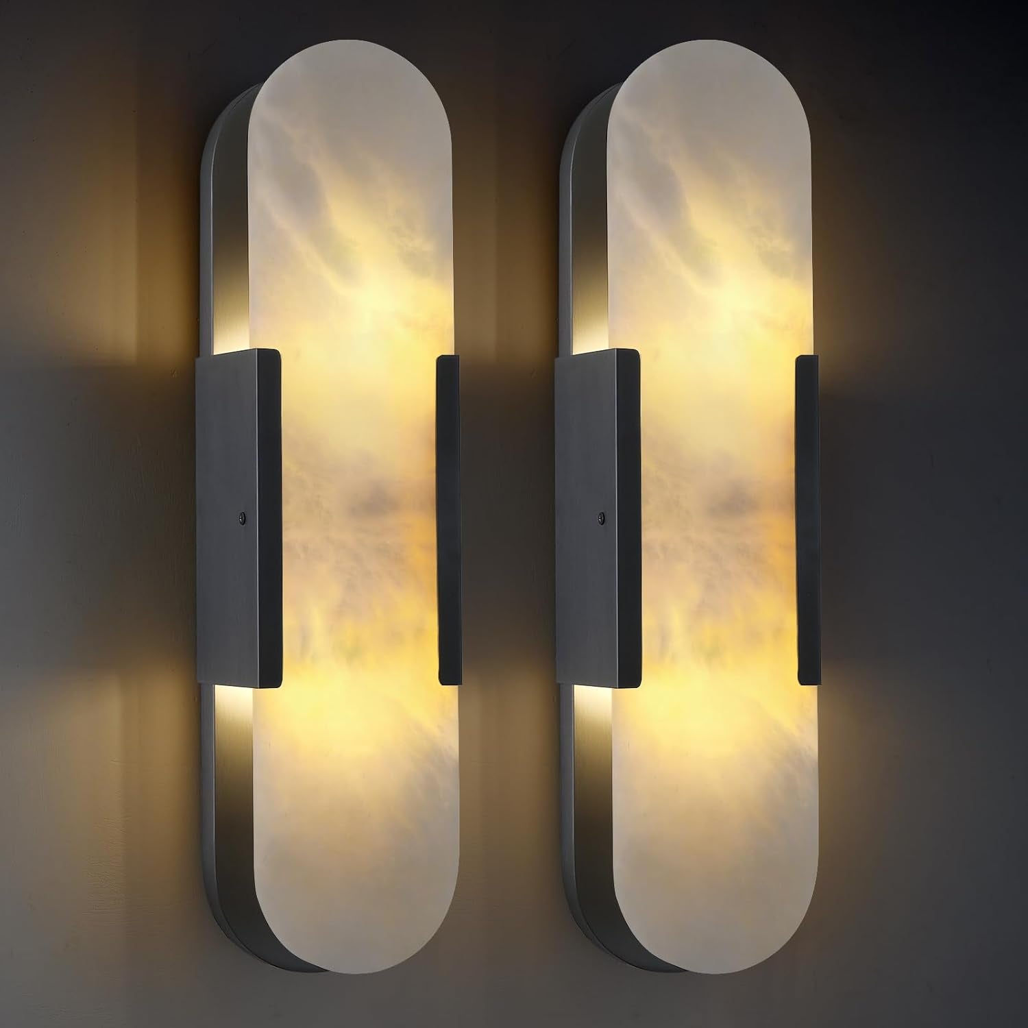 Oval Shaped Alabaster Wall Sconces 13.8" 19.7"