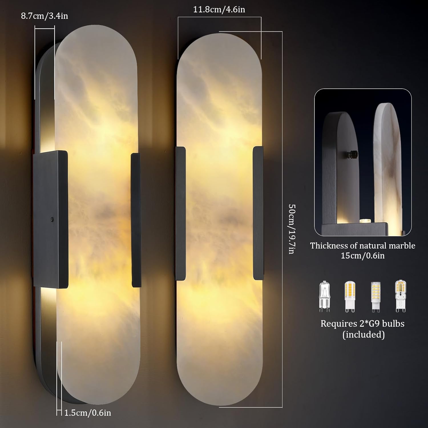 Oval Shaped Alabaster Wall Sconces 13.8" 19.7"