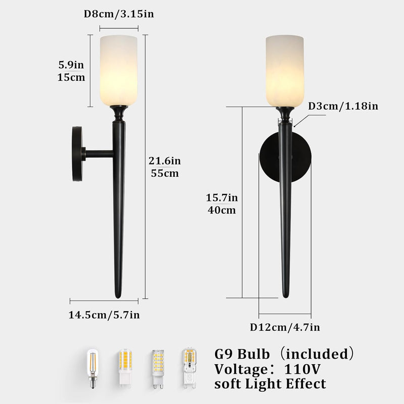 Load image into Gallery viewer, Alabaster 1head Brass/Black Strip Wall Sconce for All Scene 21.6&quot;
