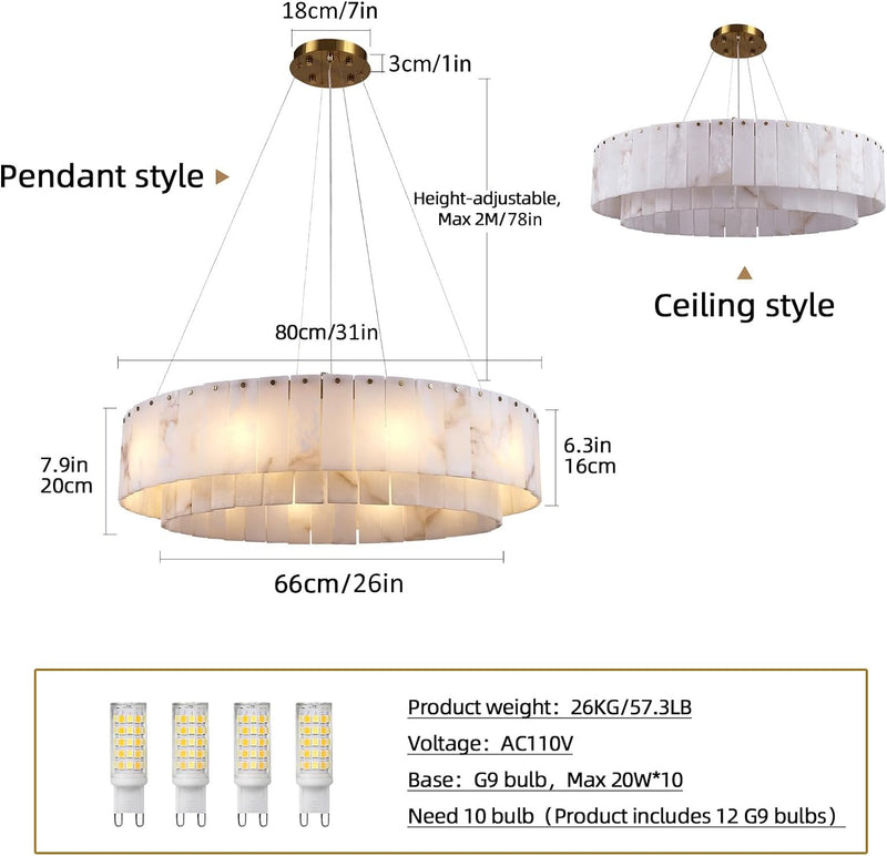 Load image into Gallery viewer, Sawyer Alabaster Round/Rectangle Chandelier
