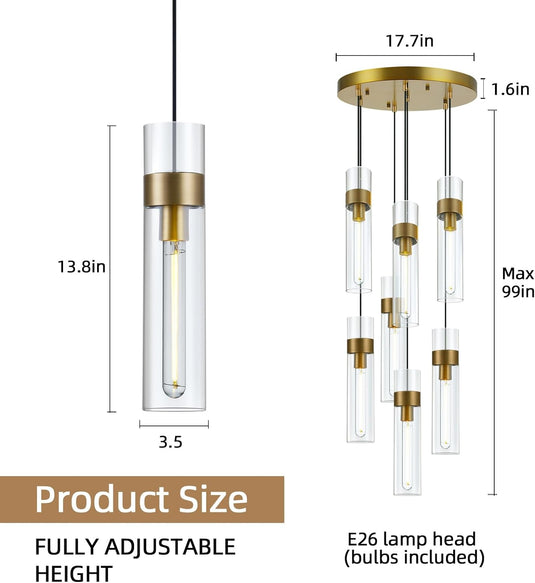 Glass Tube Brass Pendant Lights 1 Light/7 Lights