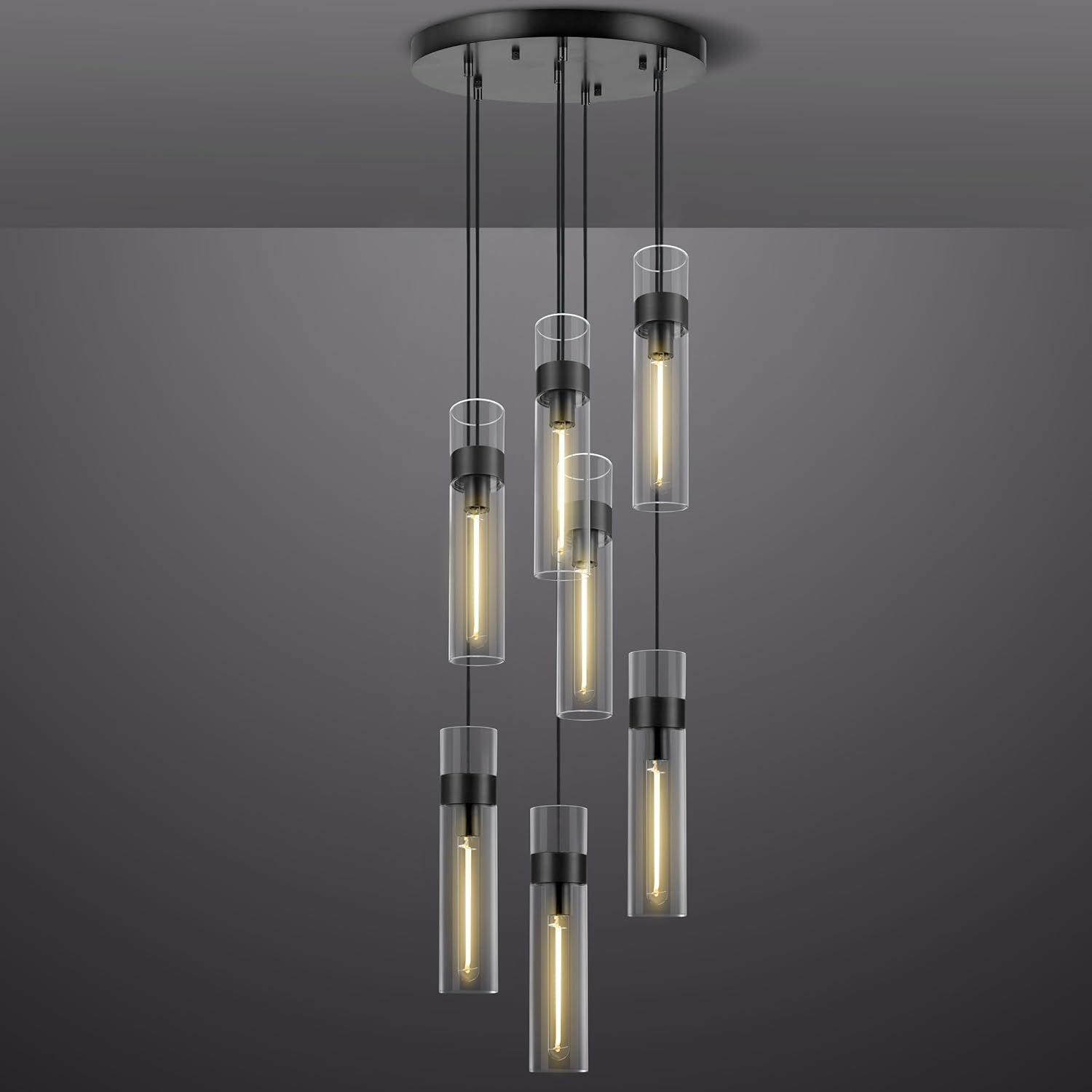 Glass Tube Brass Pendant Lights 1 Light/7 Lights