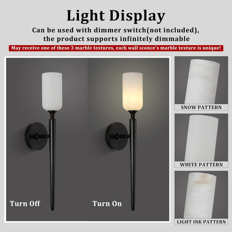 Load image into Gallery viewer, Alabaster 1head Brass/Black Strip Wall Sconce for All Scene 21.6&quot;
