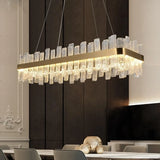 Flake Long Crystal Rectangle Golden Lamp Body Modern Chandelier 32"/40"