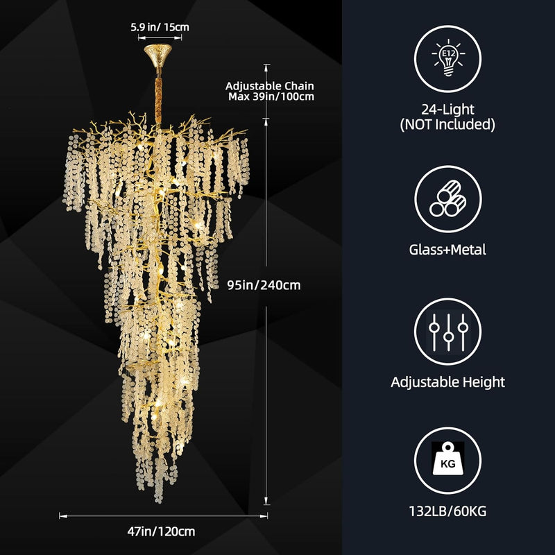 Load image into Gallery viewer, Coin Type Modern Crystal Tree Branch Staircase Chandelier 95&quot;
