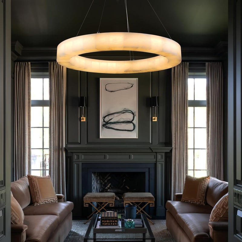 Load image into Gallery viewer, Alabaster Ring Chandelier 30&quot;
