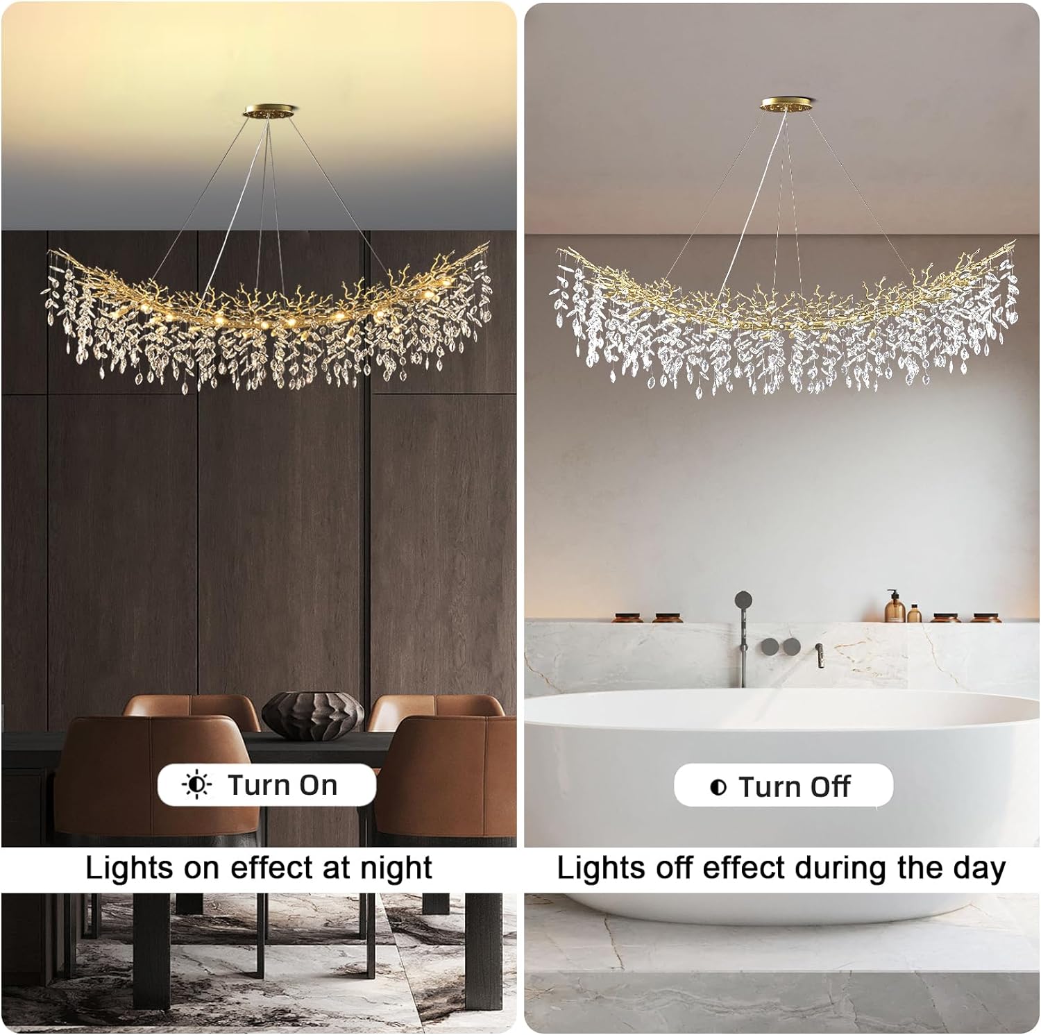 Ice Eye Modern Crystal Tree Branch Linear Chandelier for All Rooms 55" 72"