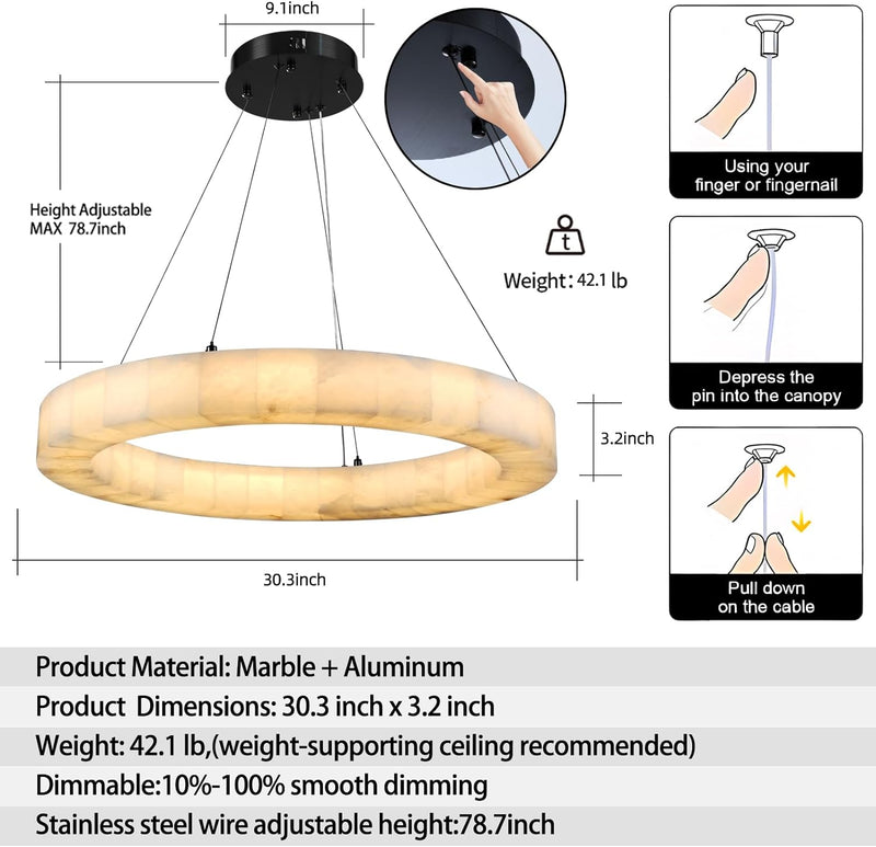 Load image into Gallery viewer, Alabaster Ring Chandelier 30&quot;
