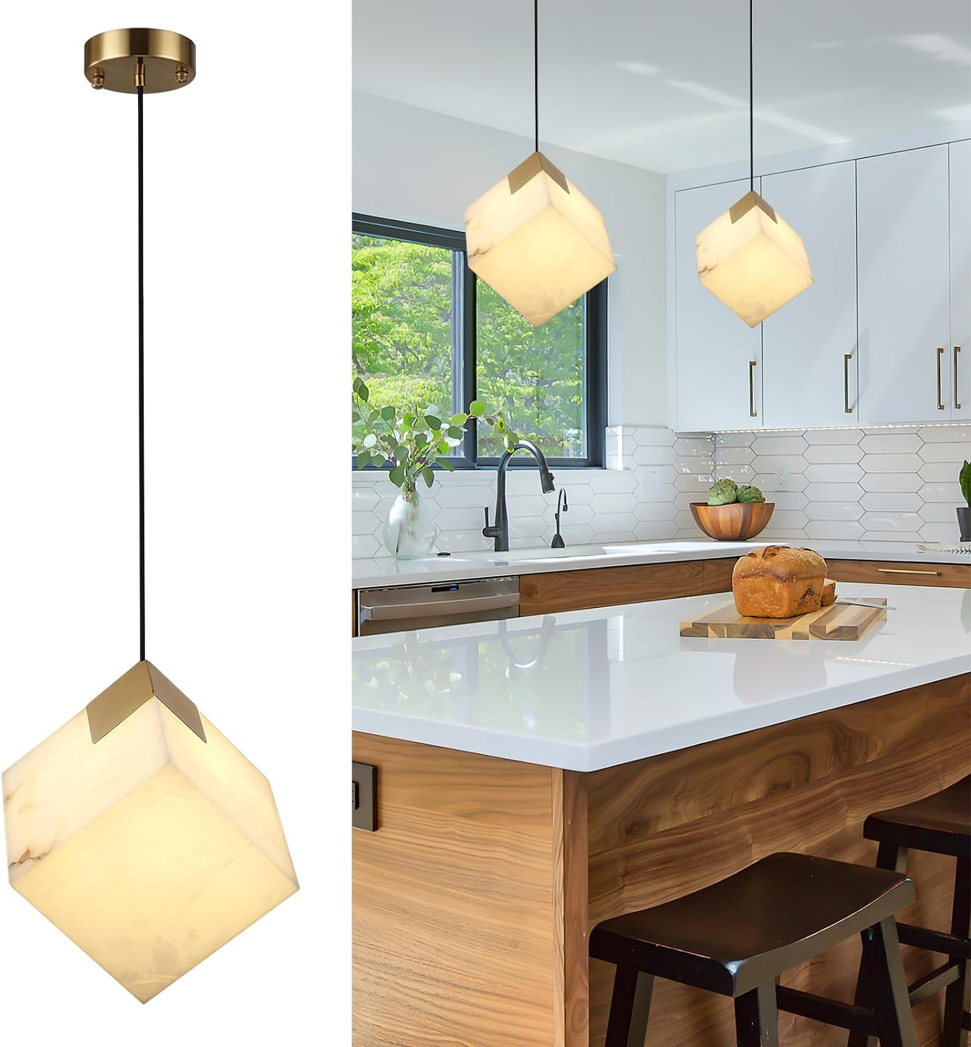 Square Cube Alabaster Pendant Lights