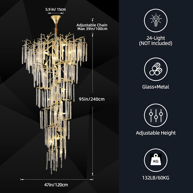 Load image into Gallery viewer, Ice Strip Modern Crystal Tree Branch Staircase Chandelier 95&quot;
