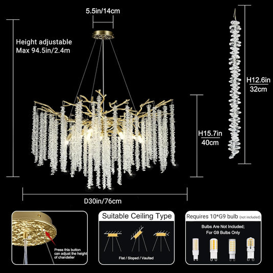 Snow Tree Branch Crystal Gold Chandeliers for All Rooms 30''