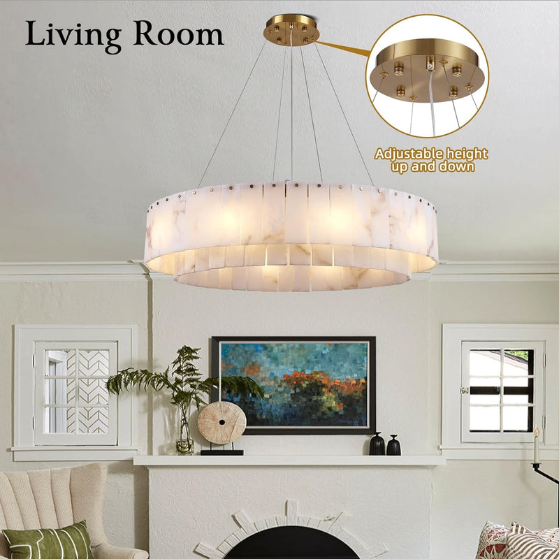 Load image into Gallery viewer, Sawyer Alabaster Round/Rectangle Chandelier
