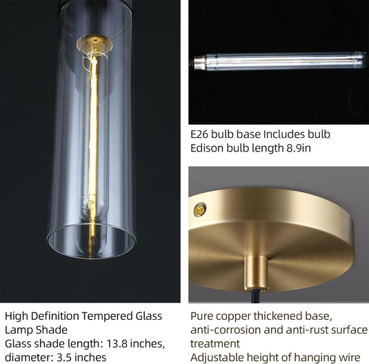 Glass Tube Brass Pendant Lights 1 Light/7 Lights