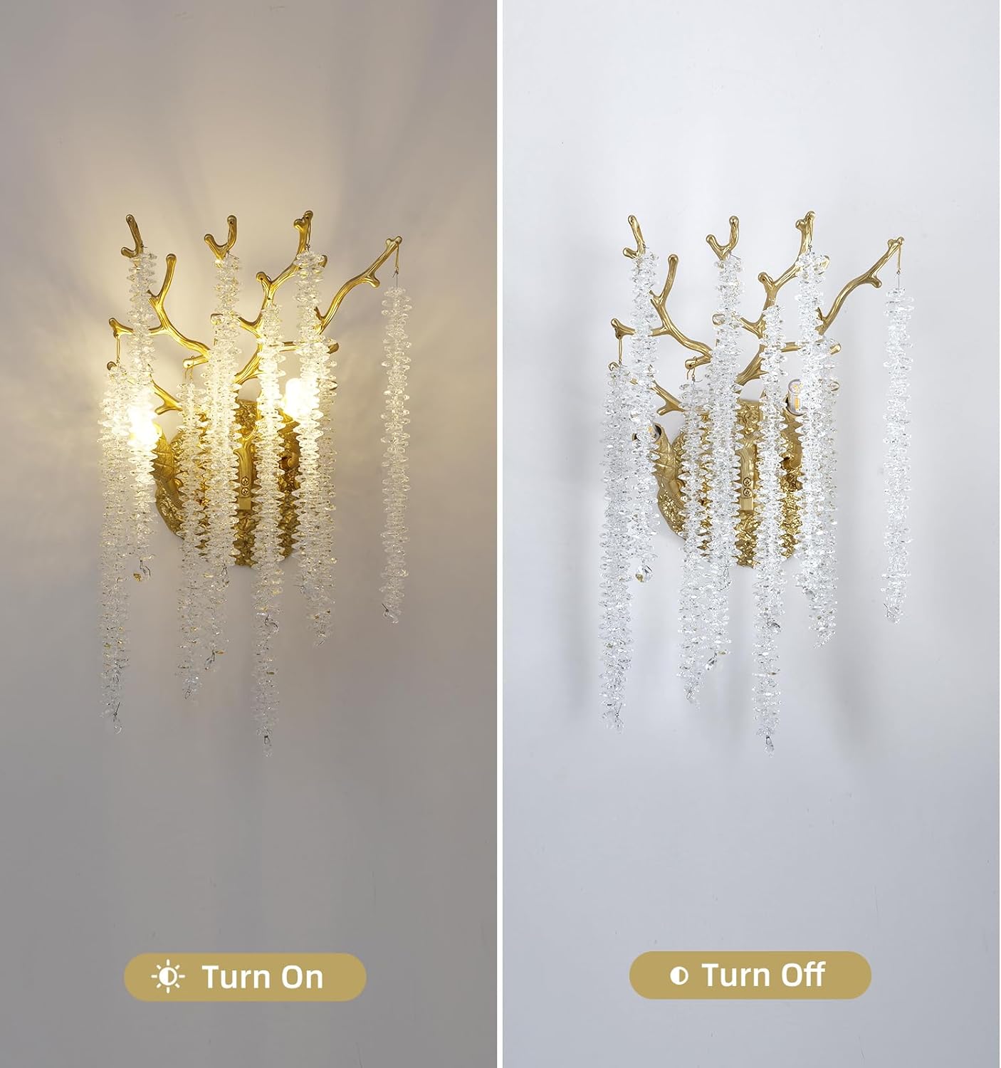 Snow Tree Crystal Gold Wall Sconce for All Rooms 10"H