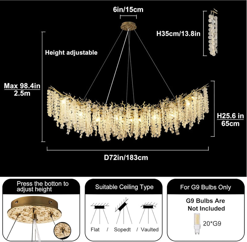 Load image into Gallery viewer, Coin Type Crystal Tree Branch Linear Chandelier 72&quot;
