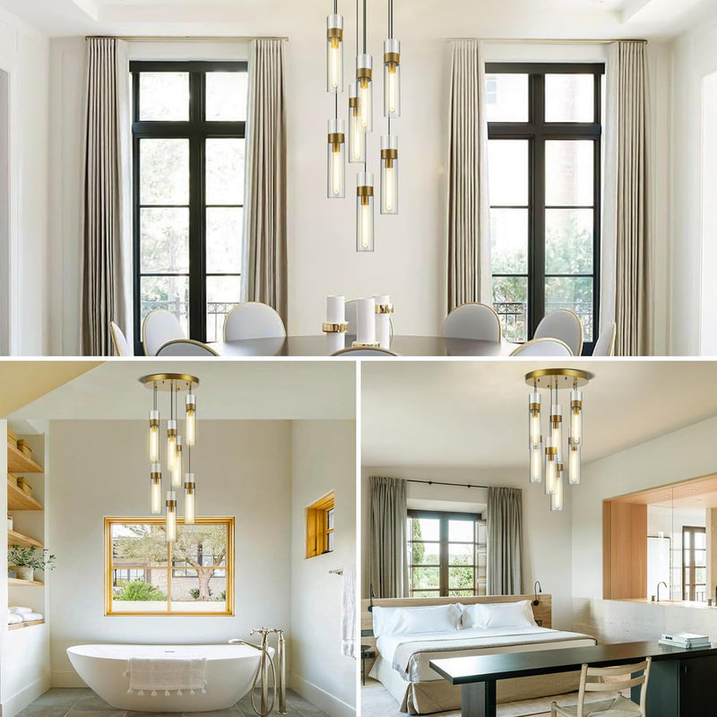 Load image into Gallery viewer, Glass Tube Brass Pendant Lights 1 Light/7 Lights
