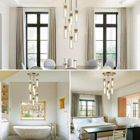 Glass Tube Brass Pendant Lights 1 Light/7 Lights