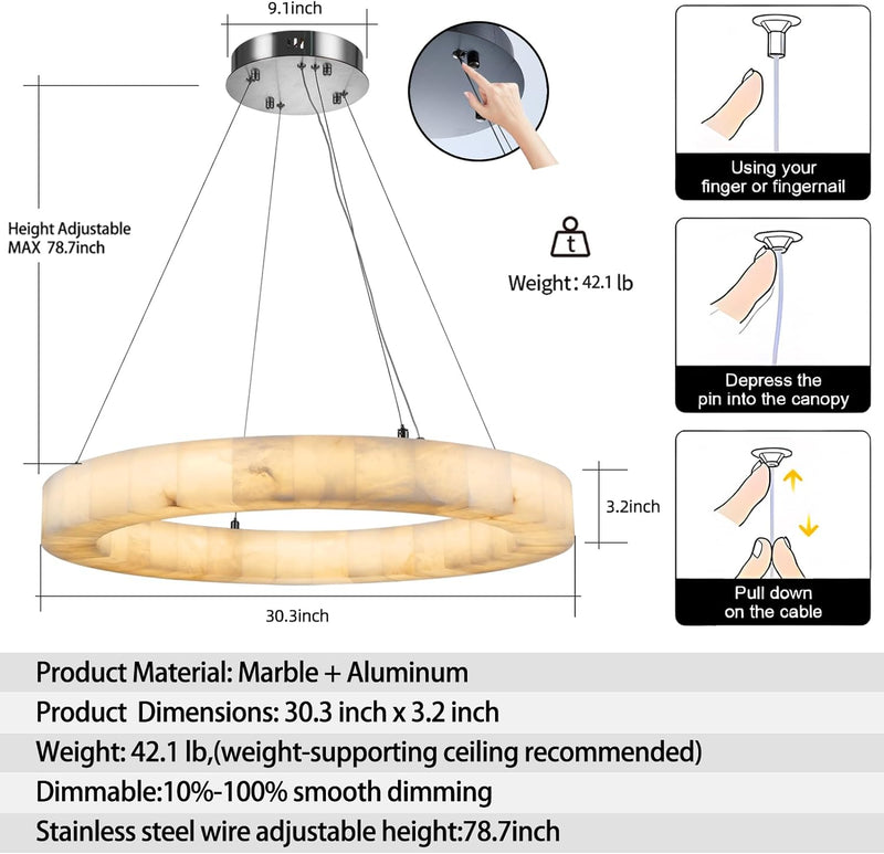 Load image into Gallery viewer, Alabaster Ring Chandelier 30&quot;
