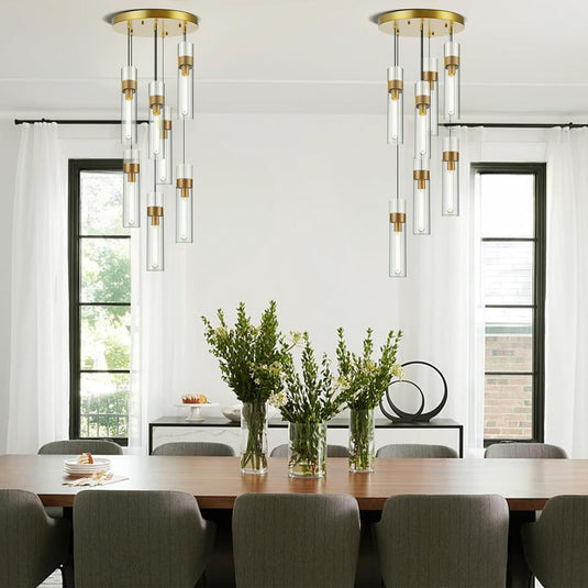 Glass Tube Brass Pendant Lights 1 Light/7 Lights