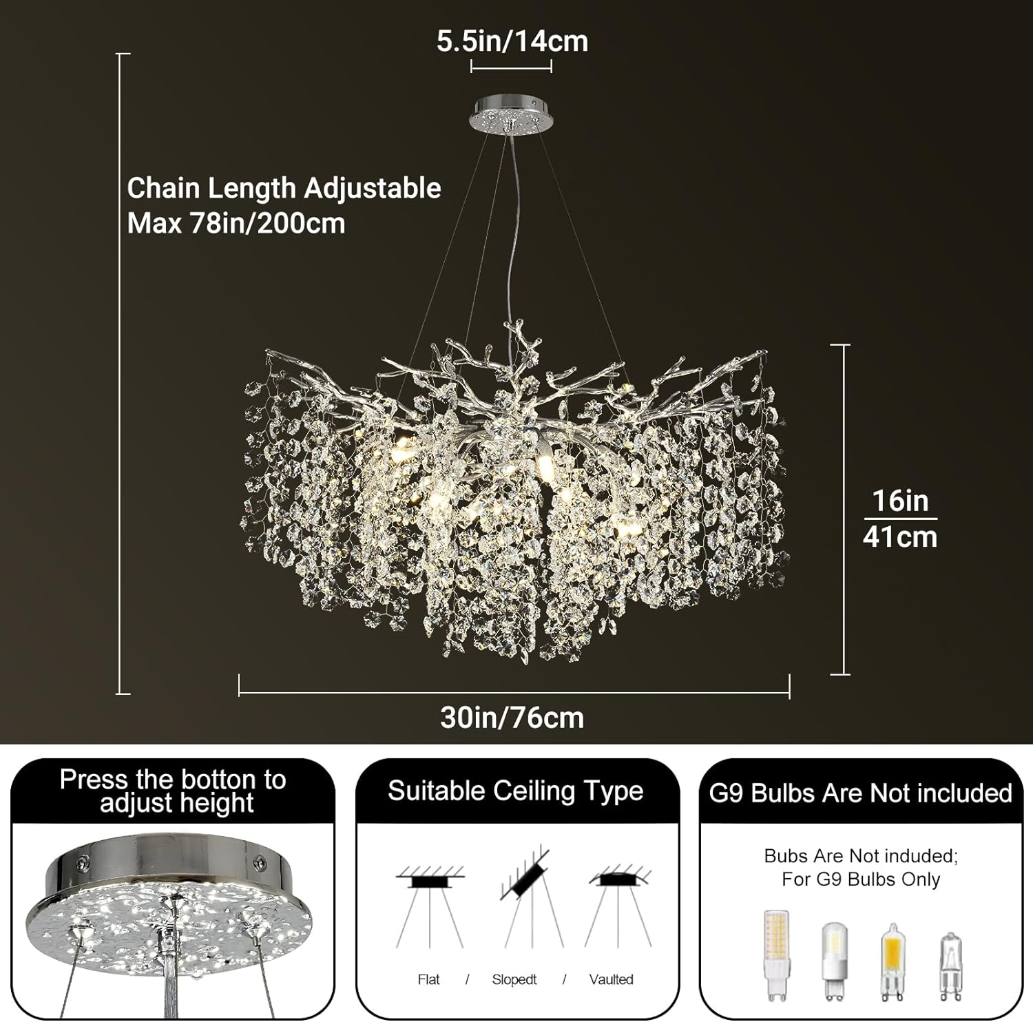 Snow Tree Branch Crystal Chandelier for All Rooms 30" 40" 55"