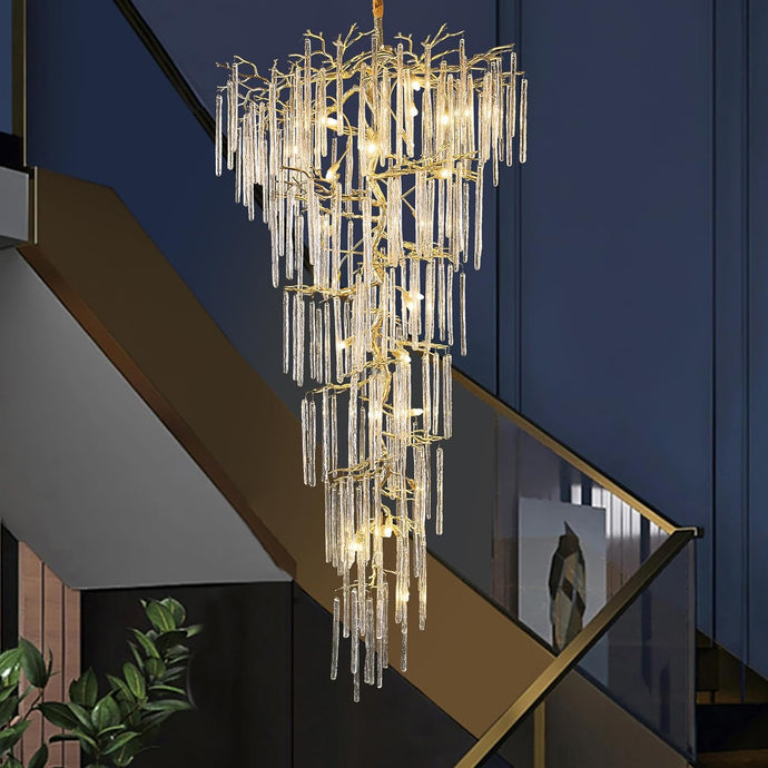 Ice Strip Modern Crystal Tree Branch Staircase Chandelier 95