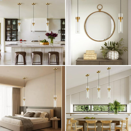 Glass Tube Brass Pendant Lights 1 Light/7 Lights