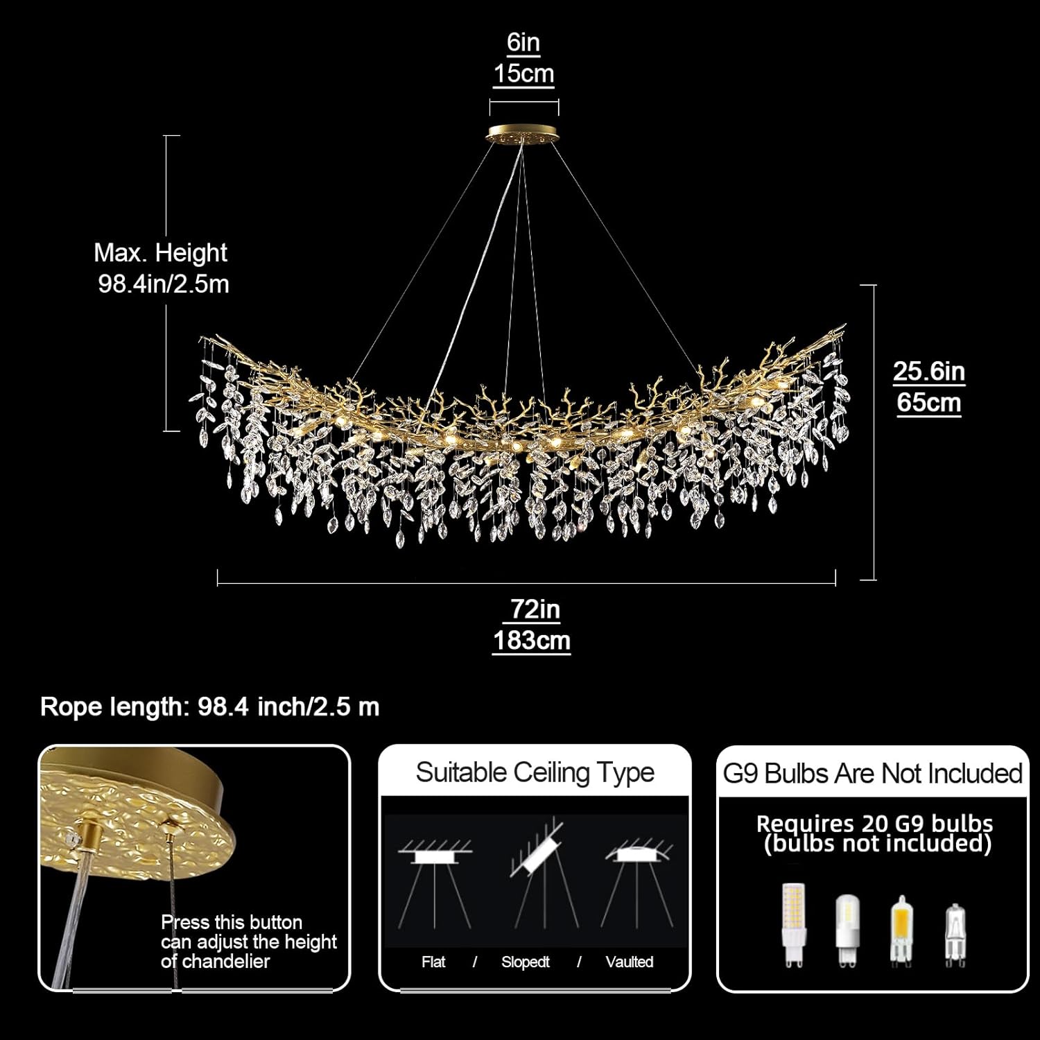Ice Eye Modern Crystal Tree Branch Linear Chandelier for All Rooms 55" 72"