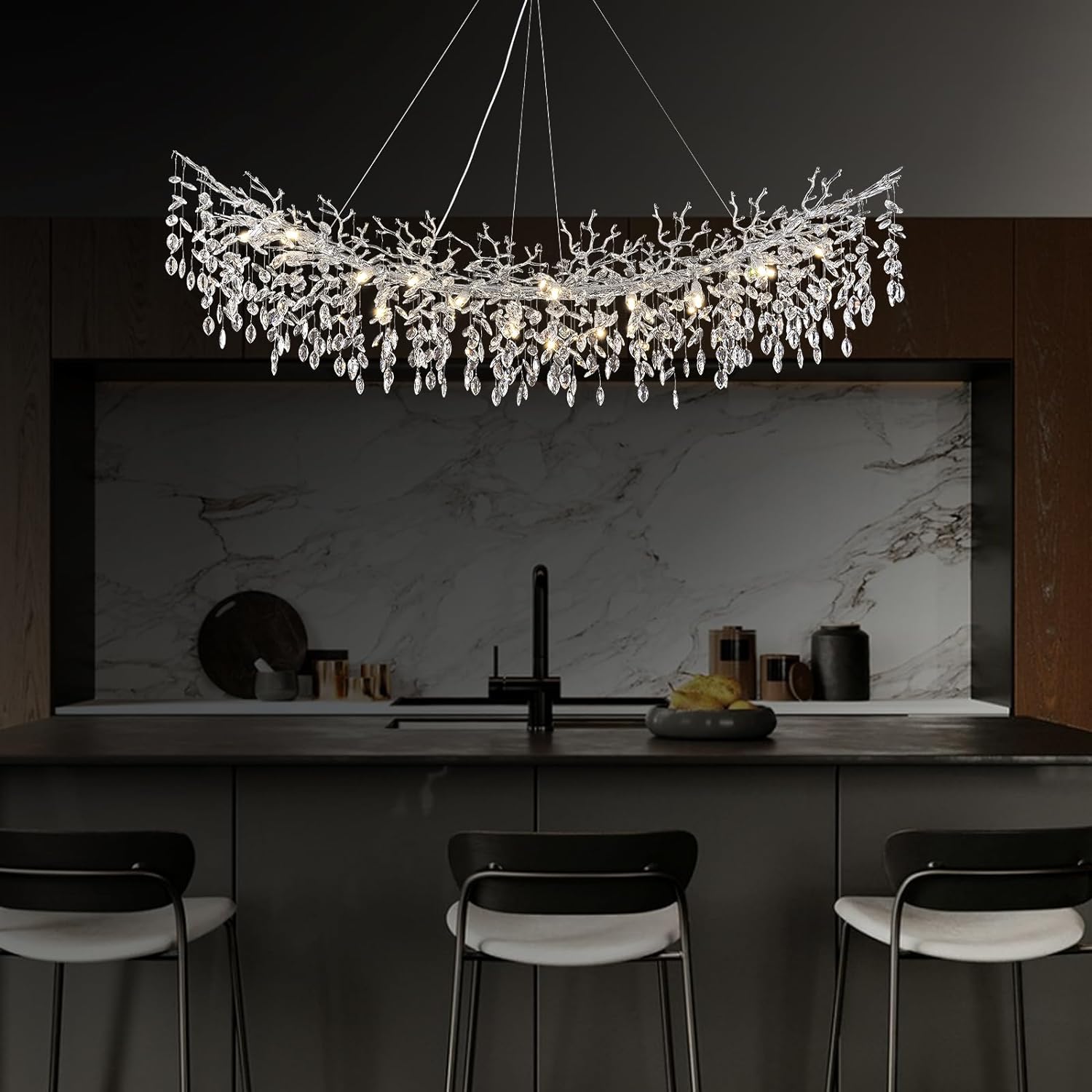 Ice Eye Modern Crystal Tree Branch Linear Chandelier for All Rooms 55" 72"