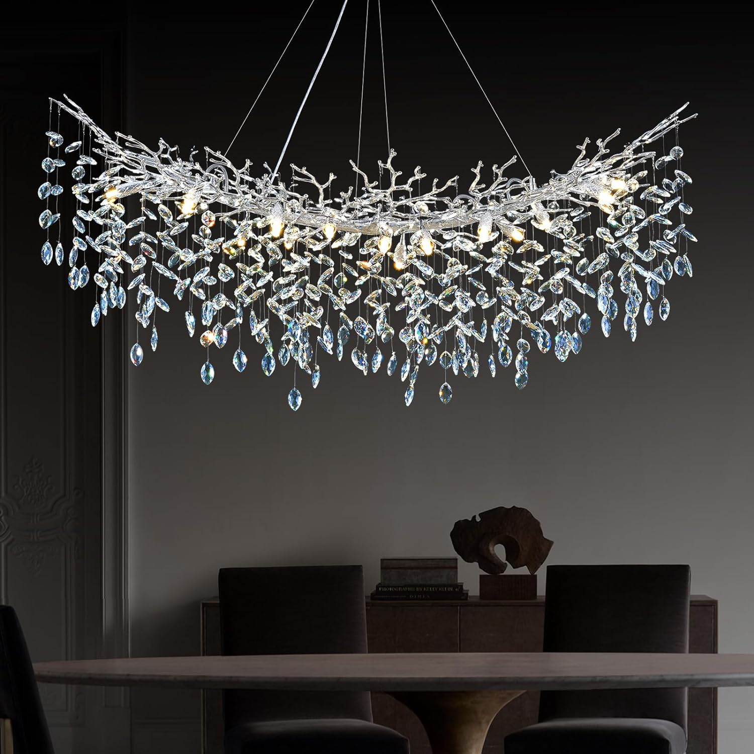 Ice Eye Modern Crystal Tree Branch Linear Chandelier for All Rooms 55" 72"