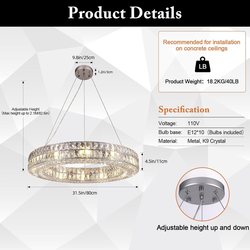 Load image into Gallery viewer, K9 Crystal Round/Rectangular Chandelier 32&quot; 61&quot;
