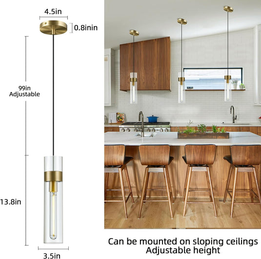 Glass Tube Brass Pendant Lights 1 Light/7 Lights